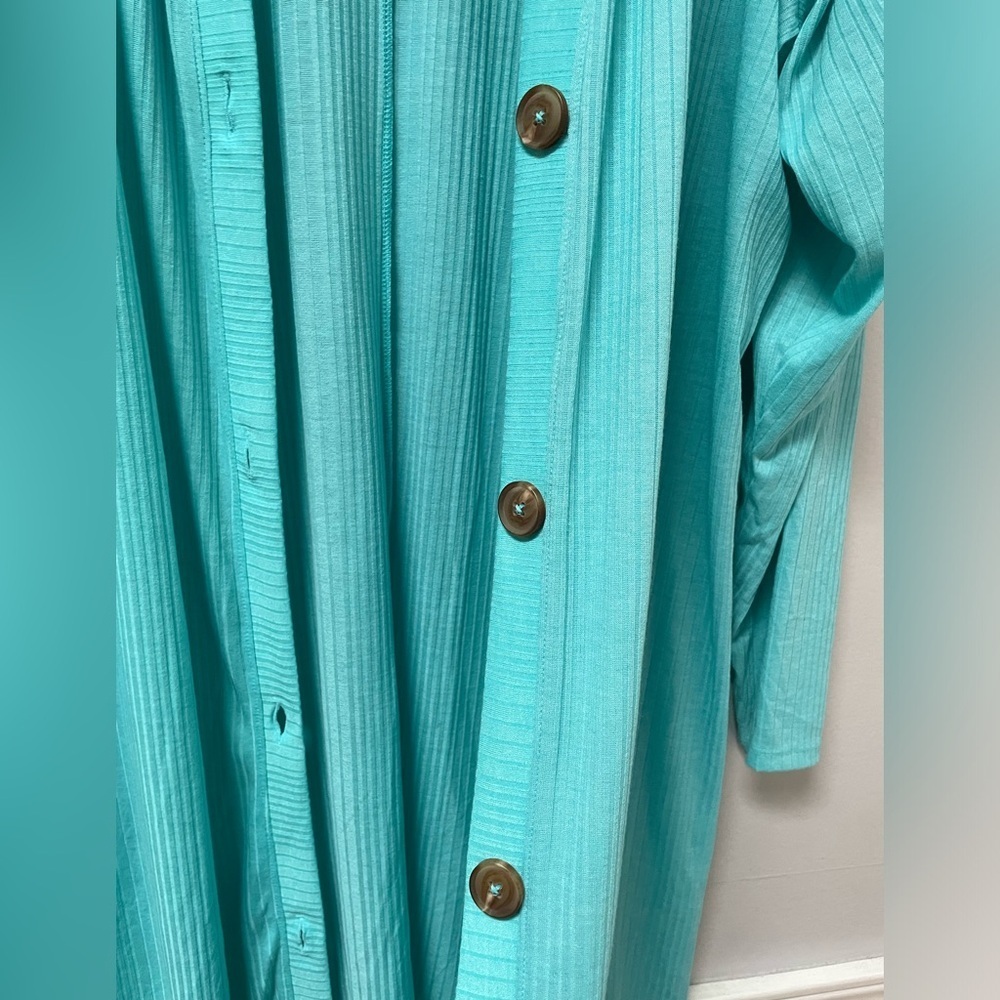 Lane Bryant Womens Long Cardigan Duster Overpiece Turquoise Ribbed Plus Sz 14/16 - Picture 5 of 6